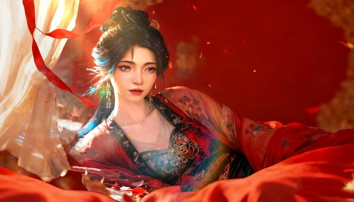 电脑壁纸 动漫 古风红色古装美女 红色背景 金屋藏娇 4k壁纸 3840x2400 电脑桌面 高清壁纸 壁纸下载 壁纸大全