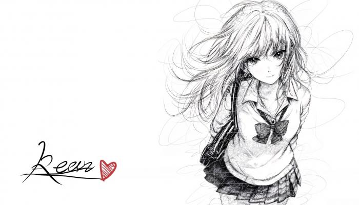 电脑壁纸 动漫 jk 制服 动漫女孩 女孩 少女 手绘 日系 校服 爱心签名 简约 素描 蝴蝶结 长发 黑白 电脑桌面 高清壁纸 壁纸下载 壁纸大全