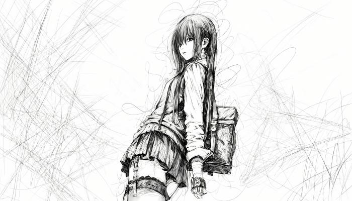 电脑壁纸 动漫 jk 制服 动漫 少女 手绘 素描 黑白 电脑桌面 高清壁纸 壁纸下载 壁纸大全