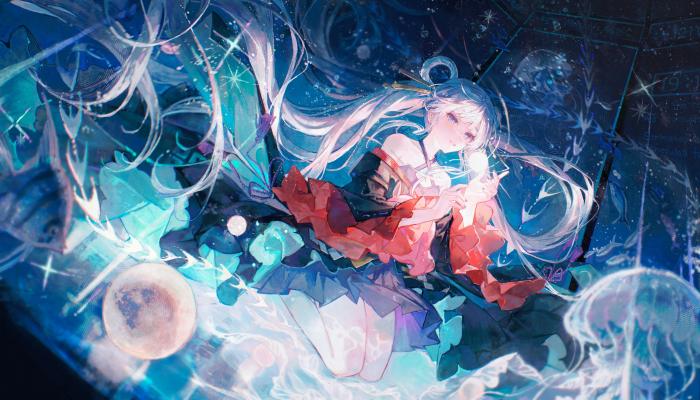 电脑壁纸 动漫 蓝色的眼睛 月之公主 连衣裙 水母4K动漫女孩壁纸 电脑桌面 高清壁纸 壁纸下载 壁纸大全