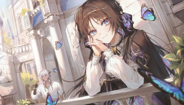 电脑壁纸 黑发 女孩 男人 微笑 莫尼卡 动漫 动漫女孩 蝴蝶 电脑桌面 壁纸大全 高清壁纸 壁纸下载