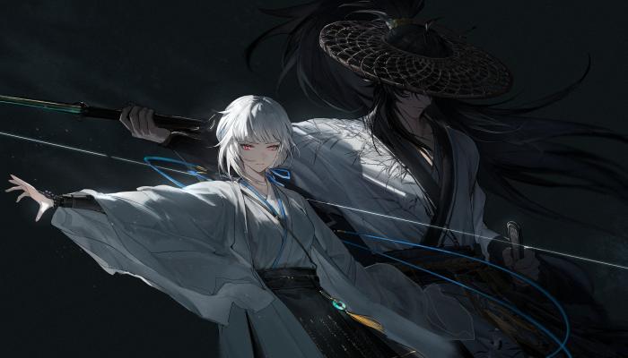 电脑壁纸 动漫 武侠风 情侣 白衣女侠 斗笠男子剑客 4K壁纸 电脑桌面 高清壁纸 壁纸下载 壁纸大全