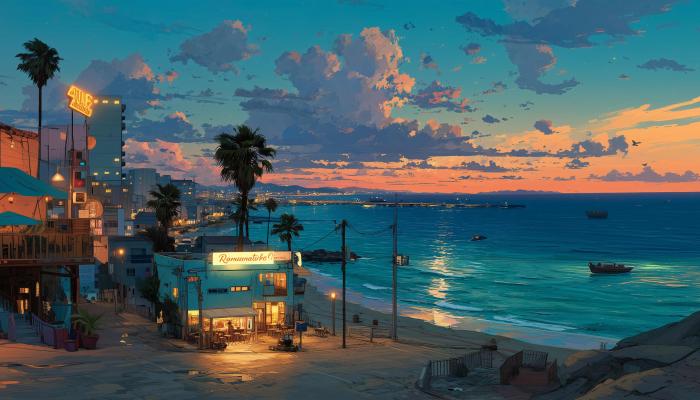 电脑壁纸 动漫 风景 云彩 夜晚 夜景 天空 建筑 房屋 晚霞 棕榈树 海岸线 海边 海面 灯光 码头 船只 街道 风景 黄昏 电脑桌面 高清壁纸 壁纸下载 壁纸大全